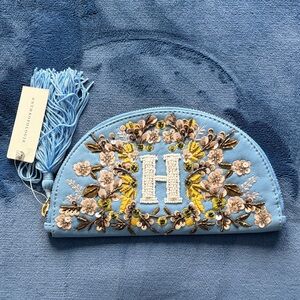 Anthropologie Light Blue Floral Embroidered Clutch
